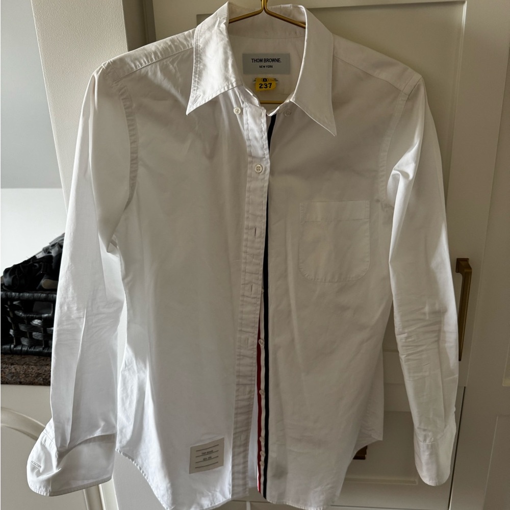 Thom Browne White Dress Shirt with Signature Tricolour Placket
